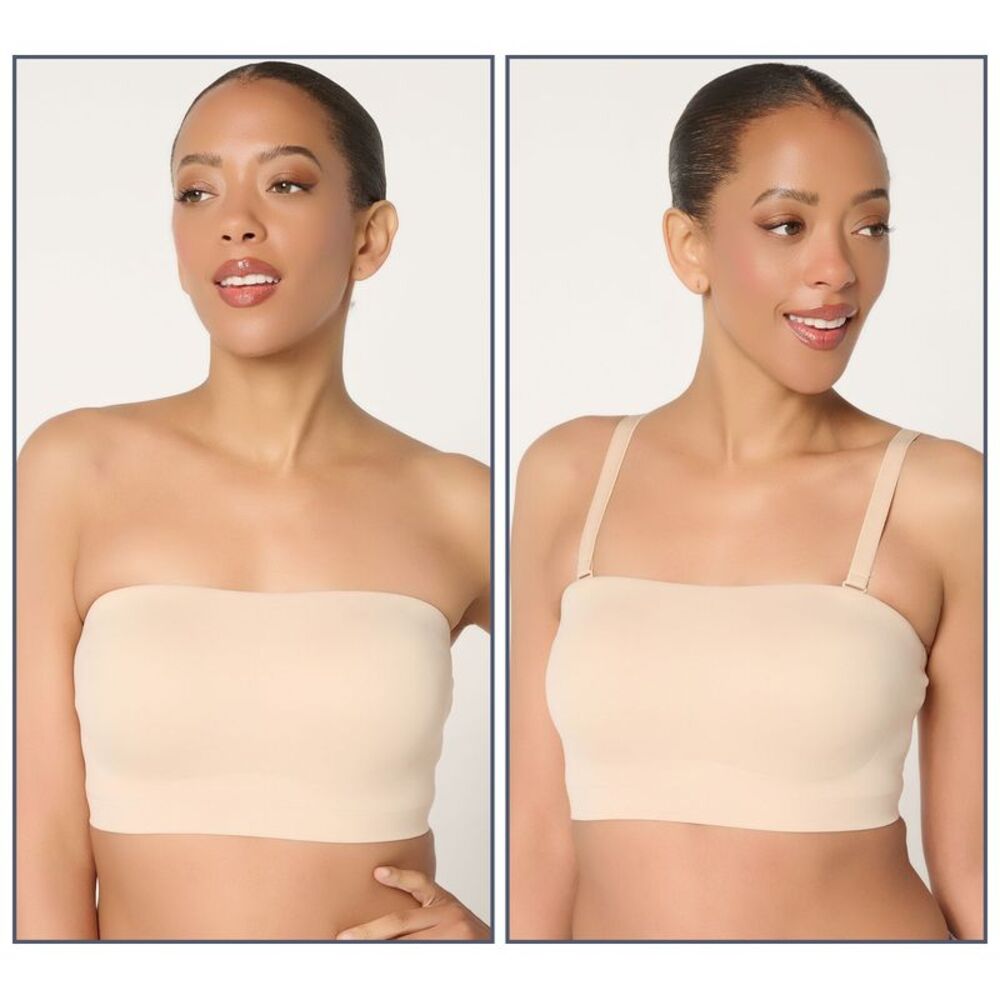 Breezies Women's Plus Sz Bra 1X Bonded Bandeau Convertible Straps Pink